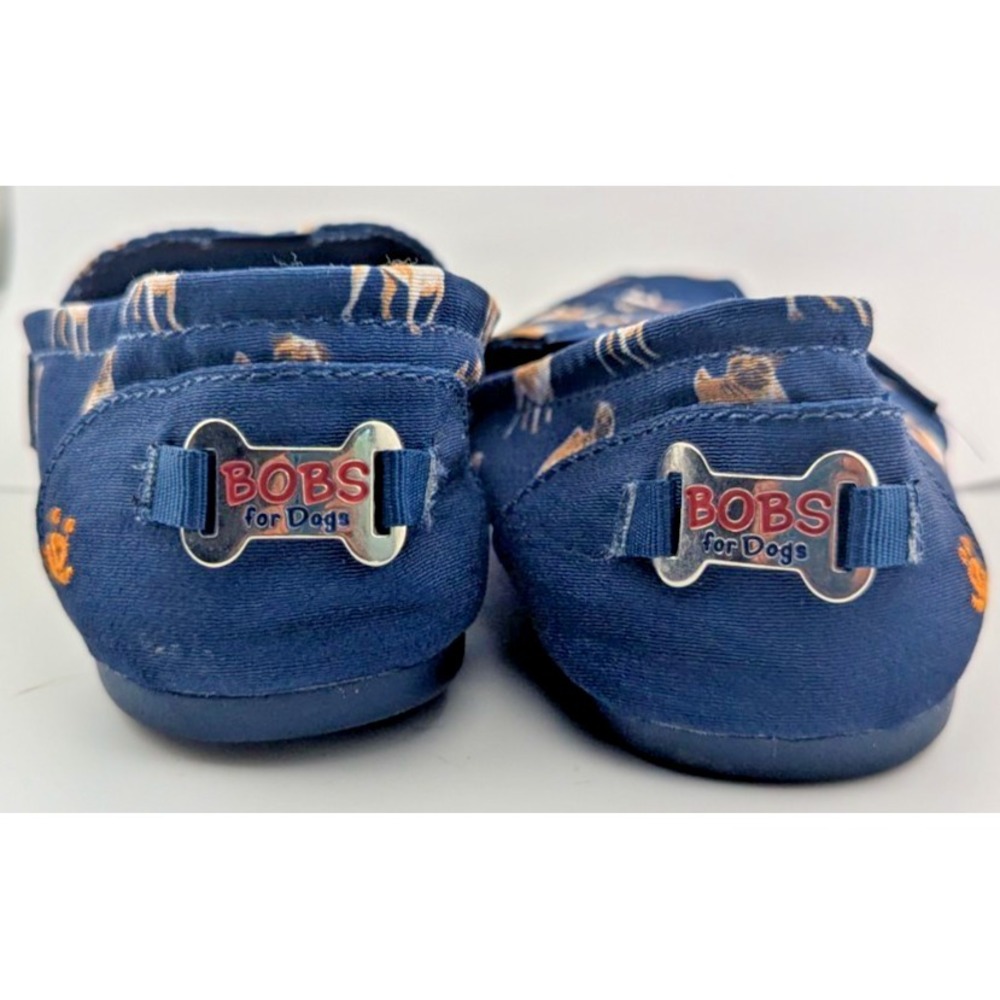 Skechers Bobs for Dogs Shoes Womens Size 8 Blue Pug Print Slip On Memory Foam